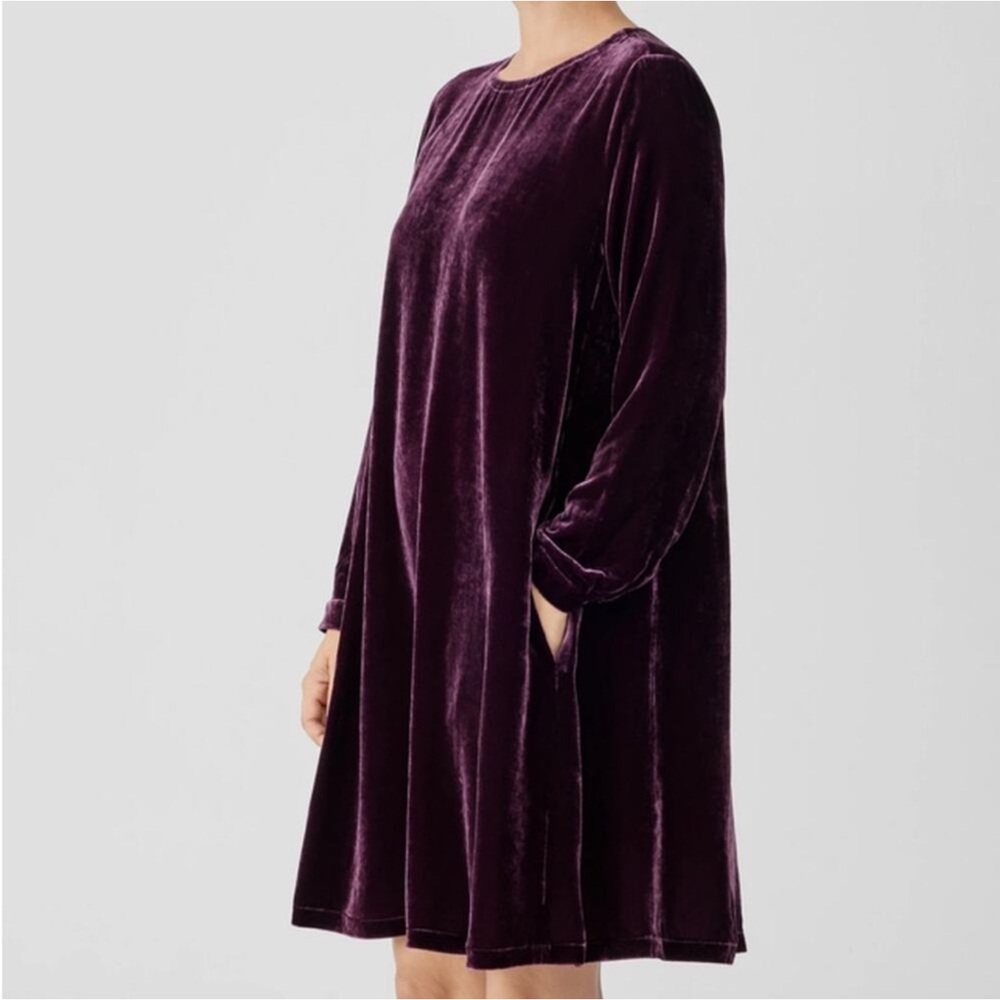 Eileen Fisher Velvet Shift Dress in Deep Plum
